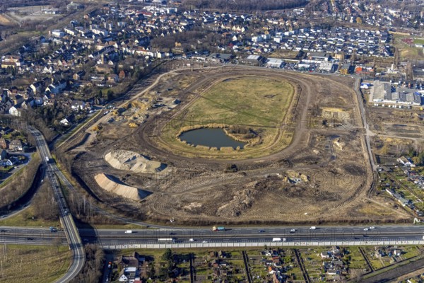 Aerial view, Former racecourse becomes a residential neighbourhood, Project Living by the lake at the trotting track, Hillerheide, Recklinghausen, Ruhr area, North Rhine-Westphalia, Germany, DE, Europe, birds-eyes view, aerial photography, aerial photography, overview, bird's eye view