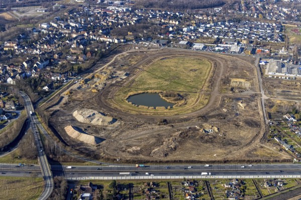 Aerial view, Former racecourse becomes a residential neighbourhood, Project Living by the lake at the trotting track, Hillerheide, Recklinghausen, Ruhr area, North Rhine-Westphalia, Germany, DE, Europe, birds-eyes view, aerial photography, aerial photography, overview, bird's eye view