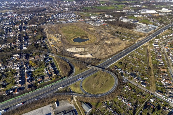 Aerial view, Former racecourse becomes a residential neighbourhood, Project Living by the lake at the trotting track, Hillerheide, Recklinghausen, Ruhr area, North Rhine-Westphalia, Germany, DE, Europe, birds-eyes view, aerial photography, aerial photography, overview, bird's eye view