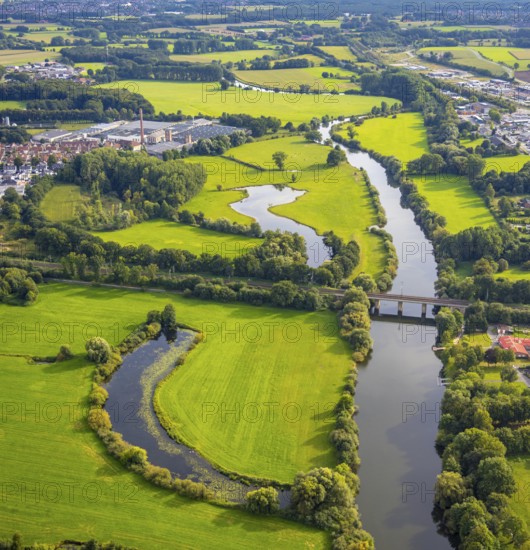 Aerial view, river Ems in the nature reserve Emsaue at the district Gellendorf in Rheine, Münsterland, North Rhine-Westphalia, Germany, DE, Europe, aerial view, aerial photography, aerial photography, NSG Emsauen, Rheine, overview, bird's eye view, birds-eyes view, overview