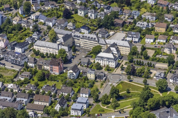 Aerial photo, Olpe district administration, Olpe town, Olpe, Sauerland, North Rhine-Westphalia, Germany, authority, DE, Europe, roundabout, roundabout traffic, district administration, aerial view, aerial photography, aerial photography, overview, bird's-eye view, overview