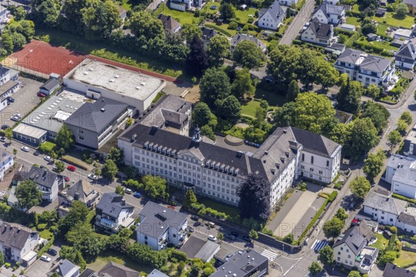 Aerial photo, St.-Franziskus-Schule, Gymnasium und Realschule, Olpe-Stadt, Olpe, Sauerland, North Rhine-Westphalia, Germany, education, educational institution, DE, Europe, grammar school, teaching institute, aerial photograph, aerial photography, aerial photography, secondary school, school, overview, bird's-eye view, overview