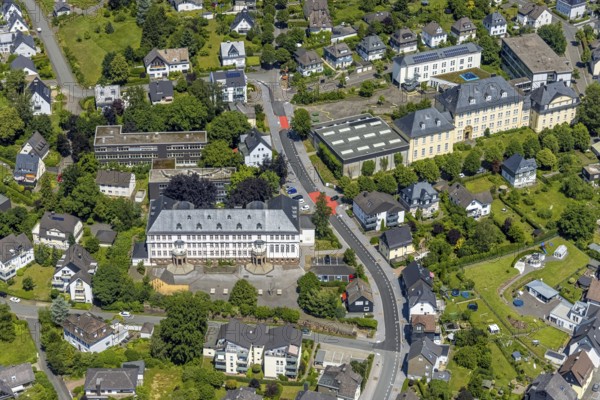 Aerial photo, Städtisches Gymnasium Olpe, Olpe-Stadt, Olpe, Sauerland, North Rhine-Westphalia, Germany, education, educational institution, DE, Europe, grammar school, teaching institute, aerial photo, aerial photography, aerial photography, school, overview, bird's-eye view, birds-eyes view, overview
