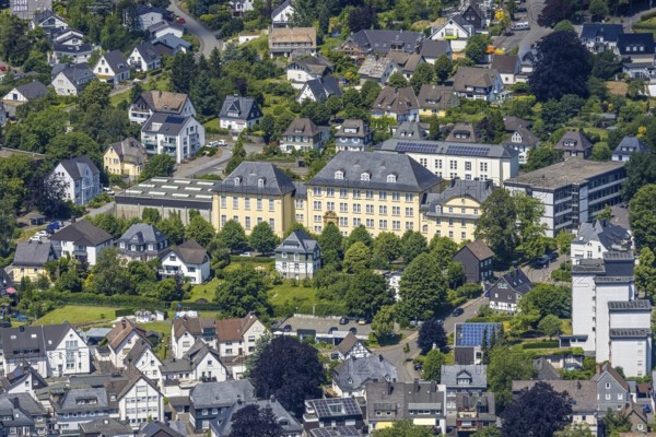 Aerial photo, Städtisches Gymnasium Olpe, Olpe-Stadt, Olpe, Sauerland, North Rhine-Westphalia, Germany, education, educational institution, DE, Europe, grammar school, teaching institute, aerial photo, aerial photography, aerial photography, school, Seminarstraße, overview, bird's eye view, birds-eyes view, overview