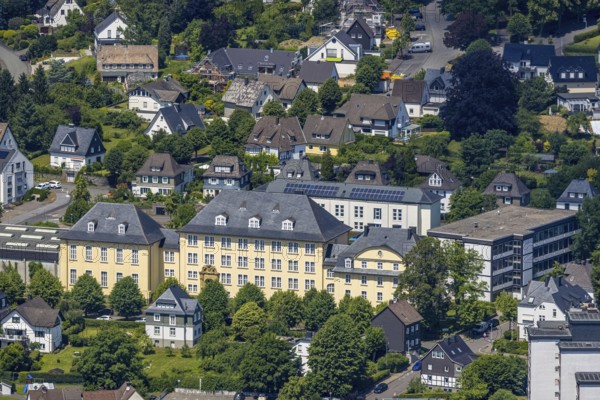 Aerial photo, Städtisches Gymnasium Olpe, Olpe-Stadt, Olpe, Sauerland, North Rhine-Westphalia, Germany, education, educational institution, DE, Europe, grammar school, teaching institute, aerial photo, aerial photography, aerial photography, school, Seminarstraße, overview, bird's eye view, birds-eyes view, overview