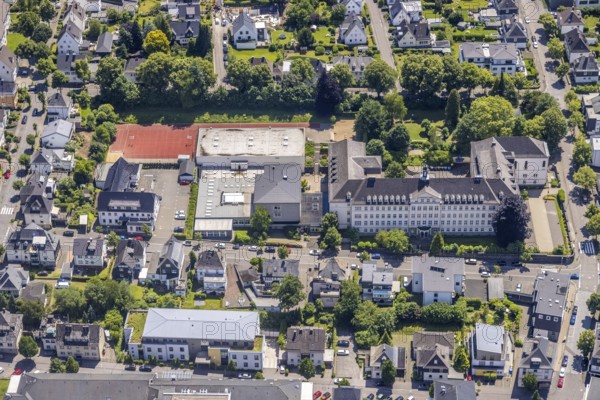 Aerial photo, St.-Franziskus-Schule, Gymnasium und Realschule, Olpe-Stadt, Olpe, Sauerland, North Rhine-Westphalia, Germany, education, educational institution, DE, Europe, grammar school, teaching institute, aerial photograph, aerial photography, aerial photography, secondary school, school, overview, bird's-eye view, overview