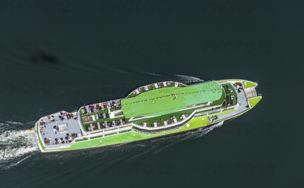 Aerial view, Biggesee, passenger navigation with the excursion boat Westfalen, Sondern, Olpe, Sauerland, North Rhine-Westphalia, Germany, Biggetalsperre, DE, Europe, aerial view, aerial photography, aerial photography, navigation, lake, reservoir, dam, overview, bird's-eye view, overview