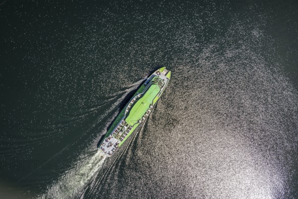 Aerial view, Biggesee, passenger navigation with the excursion boat Westfalen, Sondern, Olpe, Sauerland, North Rhine-Westphalia, Germany, Biggetalsperre, DE, Europe, aerial view, aerial photography, aerial photography, navigation, lake, vertical view, reservoir, dam, overview, bird's-eye view, overview