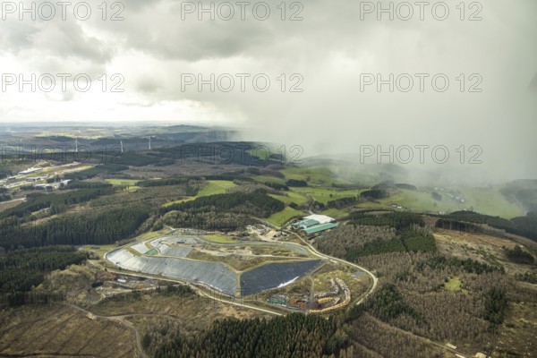 Aerial view, Olper Entsorgungszentrum GmbH, Oberveischede Unterneger, Olpe, Sauerland, Kreis Olpe, North Rhine-Westphalia, Germany, DE, Europe, composting plant Olpe, aerial view, aerial photography, aerial photography, recycling centre, overview, bird's-eye view, overview, landfill, landfill site