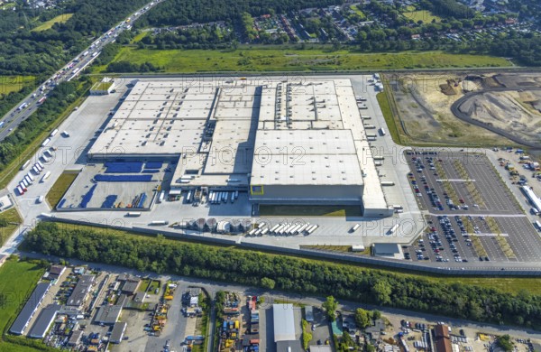 Aerial view, Edeka central warehouse Oberhausen, Logport 5, Logport V, Schwarze Heide, Oberhausen, Ruhr area, North Rhine-Westphalia, Germany, DE, Europe, birds-eyes view, aerial photograph, aerial photography, aerial photography, overview, overview, bird's eye view
