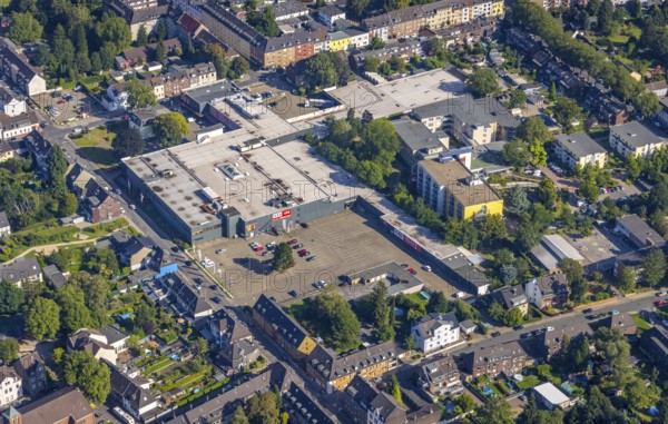 Aerial view, The Schladviertel with the furniture store XXXLutz Rück Oberhausen Straßburger Straße in the district Schlad in Oberhausen, Ruhr area, North Rhine-Westphalia, Germany, DE, Europe, commercial enterprises, commercial area, commercial location, commercial use, industrial area, industrial location, aerial view, aerial photography, aerial photography, aerial photography, Oberhausen, overview, bird's eye view, birds-eyes view, overview