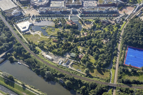 Aerial view, CentrO.Park with Beach Club at Centro Oberhausen in Borbeck, Oberhausen, Ruhr area, North Rhine-Westphalia, Germany, adventure park, Centropark, DE, Europe, aerial view, aerial photography, aerial photography, overview, bird's-eye view, overview