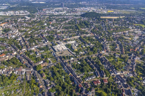 Aerial view, The Schladviertel with the furniture store XXXLutz Rück Oberhausen Straßburger Straße in the district Schlad in Oberhausen, Ruhr area, North Rhine-Westphalia, Germany, DE, Europe, commercial enterprises, commercial area, commercial location, commercial use, industrial area, industrial location, aerial view, aerial photography, aerial photography, aerial photography, Oberhausen, overview, bird's eye view, birds-eyes view, overview