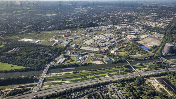 Aerial view, The Topgolf course under construction on the steelworks site at the Brammenring in the Centro Oberhausen shopping centre in Borbeck, Oberhausen, Ruhr area, North Rhine-Westphalia, Germany, DE, Europe, aerial view, aerial photography, aerial photography, overview, bird's-eye view, overview