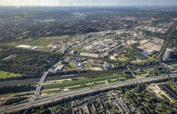 Aerial view, The Topgolf course under construction on the steelworks site at the Brammenring in the Centro Oberhausen shopping centre in Borbeck, Oberhausen, Ruhr area, North Rhine-Westphalia, Germany, DE, Europe, aerial view, aerial photography, aerial photography, overview, bird's-eye view, overview