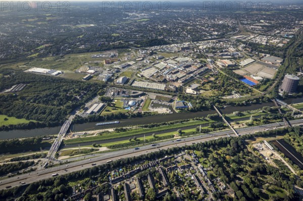Aerial view, The Topgolf course under construction on the steelworks site at the Brammenring in the Centro Oberhausen shopping centre in Borbeck, Oberhausen, Ruhr area, North Rhine-Westphalia, Germany, DE, Europe, aerial view, aerial photography, aerial photography, overview, bird's-eye view, overview