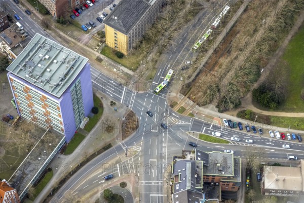 Aerial view, Hans-Böckler-Berufskolleg, Marienviertel, Oberhausen, Ruhr area, North Rhine-Westphalia, Germany, education, educational institution, DE, Europe, high-rise, college, intersection, educational institute, aerial photography, aerial photography, aerial photography, school, overview, bird's-eye view, birds-eyes view, overview