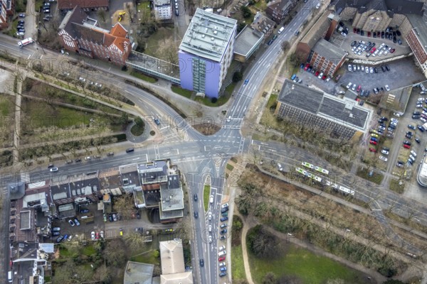 Aerial view, Hans-Böckler-Berufskolleg, Marienviertel, Oberhausen, Ruhr area, North Rhine-Westphalia, Germany, education, educational institution, DE, Europe, high-rise, college, intersection, educational institute, aerial photography, aerial photography, aerial photography, school, overview, bird's-eye view, birds-eyes view, overview