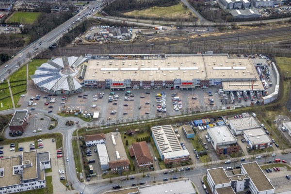 Aerial view, CentrO Oberhausen with hagebaumarkt Ziesak, Marienviertel, Oberhausen, Ruhr area, North Rhine-Westphalia, Germany, DE, shopping, shopping centre, shopping markets, shopping place, shopping mall, Europe, aerial view, aerial photography, aerial photography, shopping, shopping centre, overview, bird's-eye view, overview