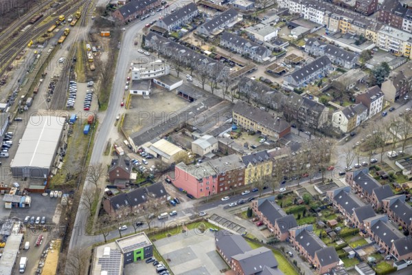 Aerial view, Bero-Zentrum, Güterstraße corner Hansastraße, new flats planned at the former tyre dealer Vergölst site, Oberhausen, Ruhr area, North Rhine-Westphalia, Germany, DE, Europe, aerial view, aerial photography, aerial photography, overview, bird's eye view, birds-eyes view, overview