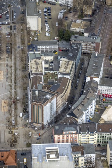 Aerial photograph, Bert-Brecht-Haus, city centre, Oberhausen, Ruhr area, North Rhine-Westphalia, Germany, construction work, construction area, construction project, construction site, DE, adult education facility, Europe, aerial photograph, aerial photography, aerial photography, Paul-Reusch-Straße, renovation, refurbishment, overview, bird's-eye view, birds-eyes view, overview