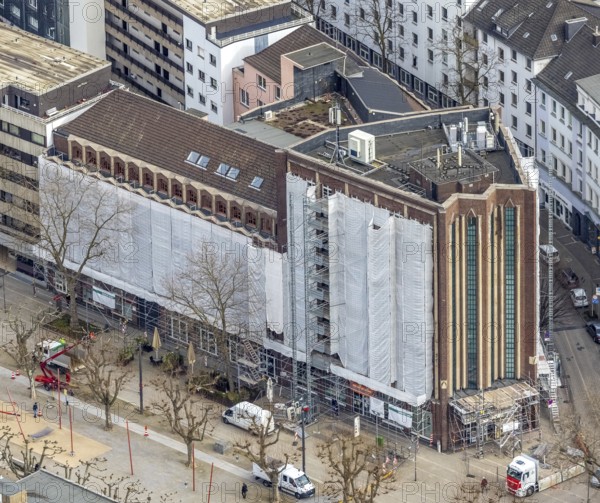 Aerial photograph, Bert-Brecht-Haus, city centre, Oberhausen, Ruhr area, North Rhine-Westphalia, Germany, construction work, construction area, construction project, construction site, DE, adult education facility, Europe, aerial photograph, aerial photography, aerial photography, Paul-Reusch-Straße, renovation, refurbishment, overview, bird's-eye view, birds-eyes view, overview