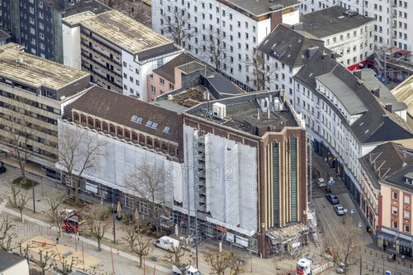 Aerial photograph, Bert-Brecht-Haus, city centre, Oberhausen, Ruhr area, North Rhine-Westphalia, Germany, construction work, construction area, construction project, construction site, DE, adult education facility, Europe, aerial photograph, aerial photography, aerial photography, Paul-Reusch-Straße, renovation, refurbishment, overview, bird's-eye view, birds-eyes view, overview