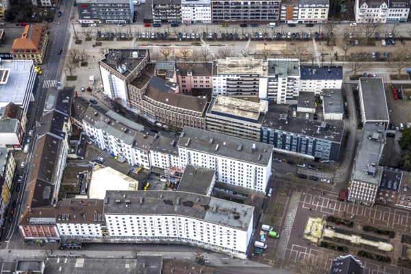 Aerial photograph, Bert-Brecht-Haus, city centre, Oberhausen, Ruhr area, North Rhine-Westphalia, Germany, construction work, construction area, construction project, construction site, DE, adult education facility, Europe, aerial photograph, aerial photography, aerial photography, Paul-Reusch-Straße, renovation, refurbishment, overview, bird's-eye view, birds-eyes view, overview