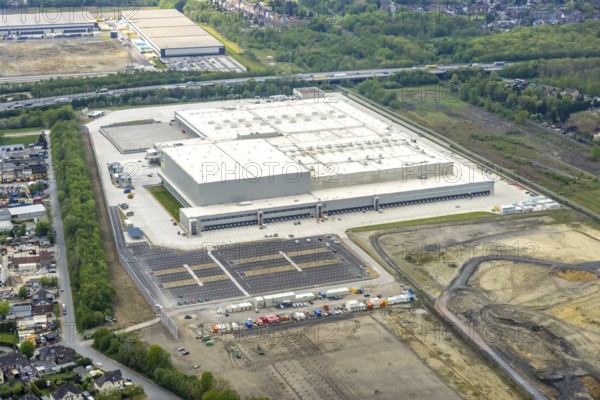 Aerial view, Edeka central warehouse logistics centre, Logport V, LLogport 5, Waldteich, Schwarze Heide, Oberhausen, Ruhr area, North Rhine-Westphalia, Germany, A3 motorway, DE, Edeka Rhein-Ruhr, Europe, freight traffic, logistics, logistics service, logistics service provider, logistics provider, logistics centre, aerial view, aerial photography, aerial photography, forwarding, transport, transport service, overview, bird's-eye view, Waldteichstraße, birds-eyes view, overview