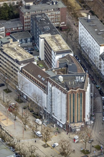 Aerial photograph, Bert-Brecht-Haus, city centre, Oberhausen, Ruhr area, North Rhine-Westphalia, Germany, construction work, construction area, construction project, construction site, DE, adult education facility, Europe, aerial photograph, aerial photography, aerial photography, Paul-Reusch-Straße, renovation, refurbishment, overview, bird's-eye view, birds-eyes view, overview