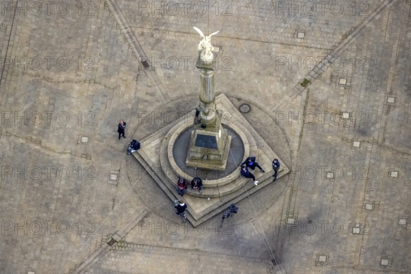Aerial view, Altmarkt with Victory Column and Angel of Peace in the city centre, Oberhausen, Ruhr area, North Rhine-Westphalia, Germany, DE, Europe, aerial view, aerial photography, aerial photography, sight, statue, column, overview, bird's-eye view, historical sight, overview