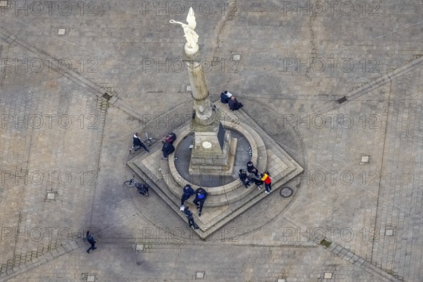 Aerial view, Altmarkt with Victory Column and Angel of Peace in the city centre, Oberhausen, Ruhr area, North Rhine-Westphalia, Germany, DE, Europe, aerial view, aerial photography, aerial photography, sight, statue, column, overview, bird's-eye view, historical sight, overview