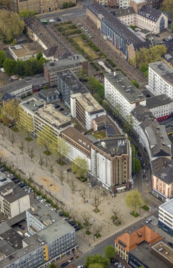 Aerial photograph, Bert-Brecht-Haus, city centre, Oberhausen, Ruhr area, North Rhine-Westphalia, Germany, construction work, construction area, construction project, construction site, DE, adult education facility, Europe, aerial photograph, aerial photography, aerial photography, Paul-Reusch-Straße, renovation, refurbishment, overview, cladding, bird's eye view, birds-eyes view, overview