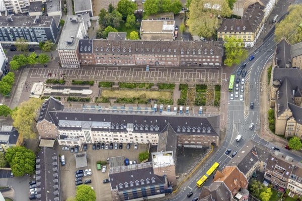 Aerial view, Friedensplatz Oberhausen, police station Alt-Oberhausen, city centre, Oberhausen, Ruhr area, North Rhine-Westphalia, Germany, DE, Europe, aerial view, aerial photography, aerial photography, law enforcement officer, police, police station, police station, state authority, state power, overview, bird's eye view, birds-eyes view, overview