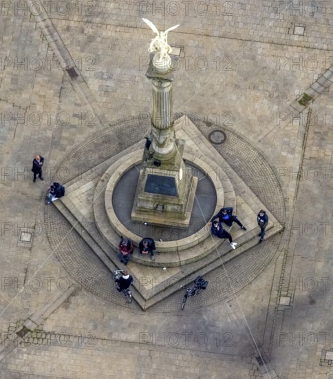 Aerial view, Altmarkt with Victory Column and Angel of Peace in the city centre, Oberhausen, Ruhr area, North Rhine-Westphalia, Germany, DE, Europe, aerial view, aerial photography, aerial photography, sight, statue, column, overview, bird's-eye view, historical sight, overview