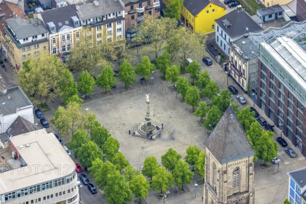 Aerial view, Altmarkt with Victory Column and Angel of Peace in the city centre, Oberhausen, Ruhr area, North Rhine-Westphalia, Germany, DE, Europe, aerial view, aerial photography, aerial photography, sight, statue, column, overview, bird's-eye view, historical sight, overview
