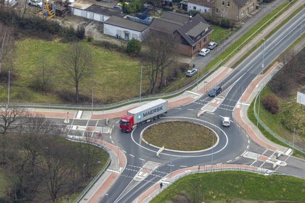 Aerial view, roundabout Weißensteinstraße at the motorway A3, Schwarze Heide, Oberhausen, Ruhr area, North Rhine-Westphalia, Germany, DE, Europe, roundabout, roundabout, aerial view, aerial photography, aerial photography, road traffic, overview, bird's-eye view, overview