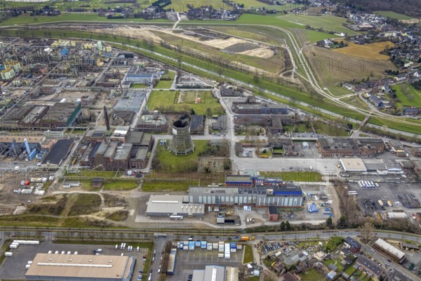 Aerial view, OQ Chemicals Werk Ruhrchemie, chemical plant, Holten, Oberhausen, Ruhr area, North Rhine-Westphalia, Germany, DE, Europe, distant view, commercial enterprises, commercial area, commercial park, commercial location, commercial use, industrial area, industrial building, industrial location, aerial photograph, aerial photography, aerial photography, Otto-Roelen-Straße, Polimeri Europa chemical plant, overview, Versalis, bird's-eye view, birds-eyes view, formerly Oxea, overview