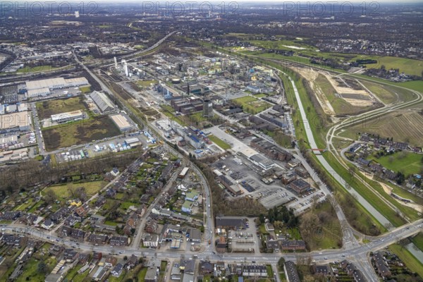 Aerial view, OQ Chemicals Werk Ruhrchemie, formerly OXEA, chemical plant, Holten, Oberhausen, Ruhr area, North Rhine-Westphalia, Germany, DE, Europe, distant view, commercial enterprises, commercial area, commercial park, commercial site, commercial use, industrial area, industrial building, industrial site, aerial photograph, aerial photography, aerial photography, Otto-Roelen-Straße, Polimeri Europa chemical plant, overview, Versalis, bird's-eye view, birds-eyes view, formerly Oxea, overview