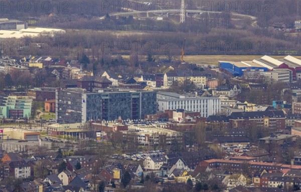 Aerial view, shopping centre Sterkrader Tor, technical town hall, Sterkrade Mitte, Oberhausen, Ruhr area, North Rhine-Westphalia, Germany, authority, DE, shopping centre, shopping markets, shopping square, shopping centre, Europe, aerial view, aerial photography, aerial photography, town hall, shopping centre, overview, bird's-eye view, overview
