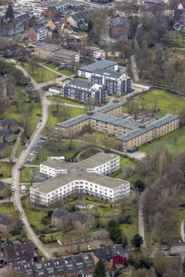 Aerial view, Aso Altenpflegeeinrichtungen, Häuslicher Pflegedienst Der Elly-Heuss-Knapp-Stiftung, ASO Haus Bronkhorstfeld, Tackenberg West, Oberhausen, Ruhr area, North Rhine-Westphalia, Germany, care and nursing, DE, Elly-Heuss-Knapp-Straße, Europe, aerial view, aerial photography, aerial photography, nursing service, nursing facility, nursing home, overview, bird's eye view, birds-eyes view, overview