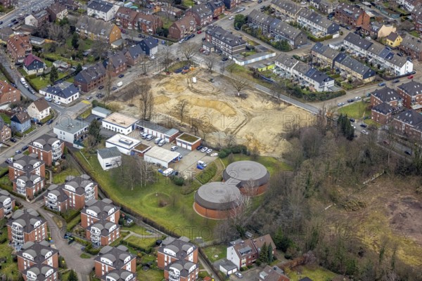 Aerial photo, RWW Rheinisch-Westfälische Wasserwerksgesellschaft mbH, construction site, Tackenberg West, Oberhausen, Ruhr area, North Rhine-Westphalia, Germany, construction work, construction area, construction site, building plot, construction measure, construction project, DE, Europe, aerial photo, aerial photography, aerial photography, overview, bird's-eye view, overview