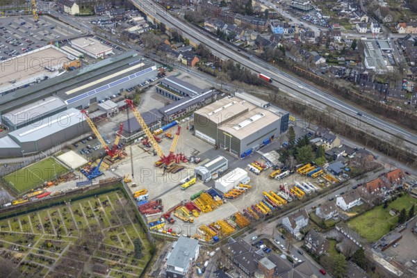 Aerial view, Liebherr-Werk Ehingen, Sterkrade Mitte, Oberhausen, Ruhr area, North Rhine-Westphalia, Germany, DE, Europe, commercial enterprises, commercial area, commercial location, commercial use, industrial location, manufacturer of construction machinery, cranes, aerial view, aerial photography, aerial photography, overview, bird's-eye view, overview