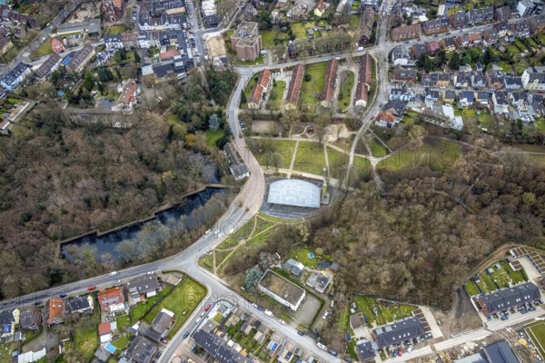 Aerial view, LVR-Industriemuseum St. Antony-Hütte, Antony-Teich, Antony-Park, Klosterhardt, Oberhausen, Ruhr area, North Rhine-Westphalia, Germany, Antonie-Park, Antoniestraße, DE, Europe, hut, aerial view, aerial photography, aerial photography, sight, pond, overview, bird's-eye view, overview
