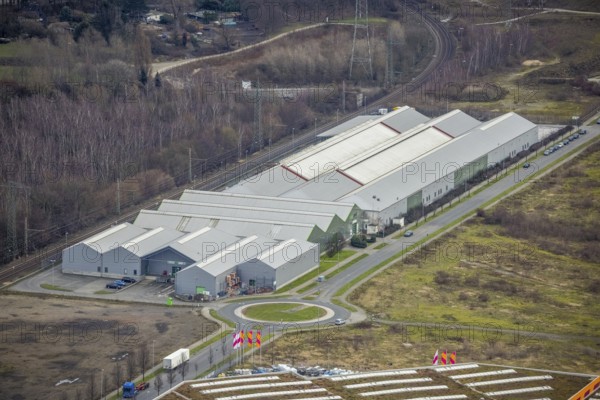 Aerial view, Bloomways GmbH, HBI Blumen-Großhändler am CentrO Oberhausen, Borbeck, Oberhausen, Ruhr area, North Rhine-Westphalia, Germany, Brammenring, DE, Europe, commercial enterprises, commercial area, commercial location, commercial use, roundabout, aerial view, aerial photography, aerial photography, overview, bird's-eye view, overview