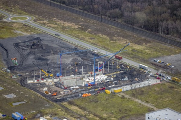 Aerial view, construction site on the CentrO site, Brammenring, Borbeck, Oberhausen, Ruhr area, North Rhine-Westphalia, Germany, construction work, construction area, building site, building plots, construction project, construction site, DE, Europe, aerial view, aerial photography, aerial photography, overview, bird's-eye view, overview