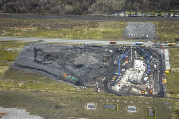 Aerial view, construction site on the CentrO site, Brammenring, Borbeck, Oberhausen, Ruhr area, North Rhine-Westphalia, Germany, construction work, construction area, building site, building plots, construction project, construction site, DE, Europe, aerial view, aerial photography, aerial photography, overview, bird's-eye view, overview
