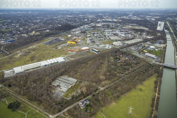Aerial view, CentrO Oberhausen, covered gasometer, Borbeck, Oberhausen, Ruhr area, North Rhine-Westphalia, Germany, Bloomways, DE, shopping centre, shopping place, shopping mall, Europe, HBI Blumen-Großhändler, aerial view, aerial photography, aerial photography, shopping centre, overview, bird's eye view, birds-eyes view, overview