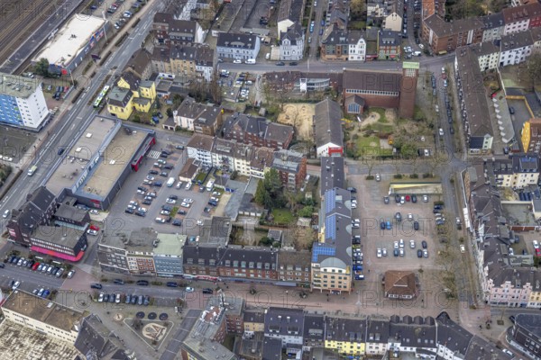 Aerial view, city centre view, market place Osterfeld, Osterfeld, Oberhausen, Ruhr area, North Rhine-Westphalia, Germany, DE, Europe, aerial view, aerial photography, aerial photography, market place, Rewe supermarket, overview, bird's eye view, birds-eyes view, overview