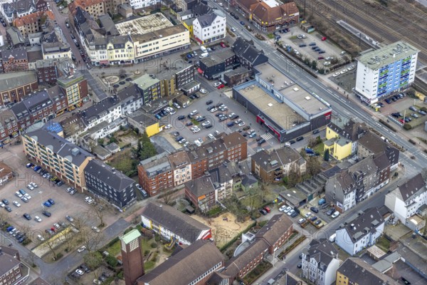 Aerial view, city centre view, market place Osterfeld, Osterfeld, Oberhausen, Ruhr area, North Rhine-Westphalia, Germany, DE, Europe, aerial view, aerial photography, aerial photography, market place, Rewe supermarket, overview, bird's eye view, birds-eyes view, overview